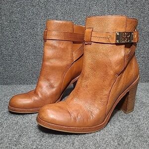 Coach Kasandra Chestnut Brown Leather Block High Heel Ankle Boots A7094 Sz 7.5 B